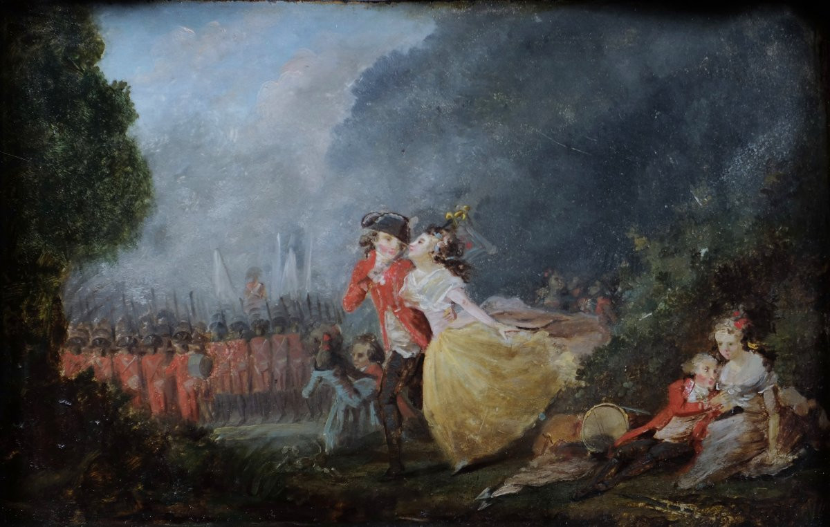Soldiers' Entertainment By Nicolas Lavreince (1737 - 1807) Dim. 22 X 35 Cm-photo-2