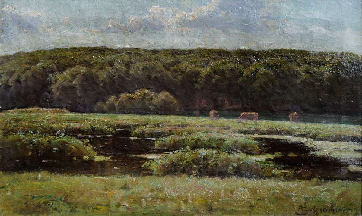 Axel Birkhammer  (1874 _ 1936) – Paysage Impressionniste – hst - École. All. (50 X 31cm)-photo-3