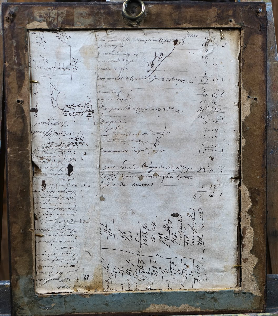 Dessin italien XVIIe dans un beau cadre XVIIe en ronce de noyer et laiton repoussé (39 X 32 cm)-photo-3