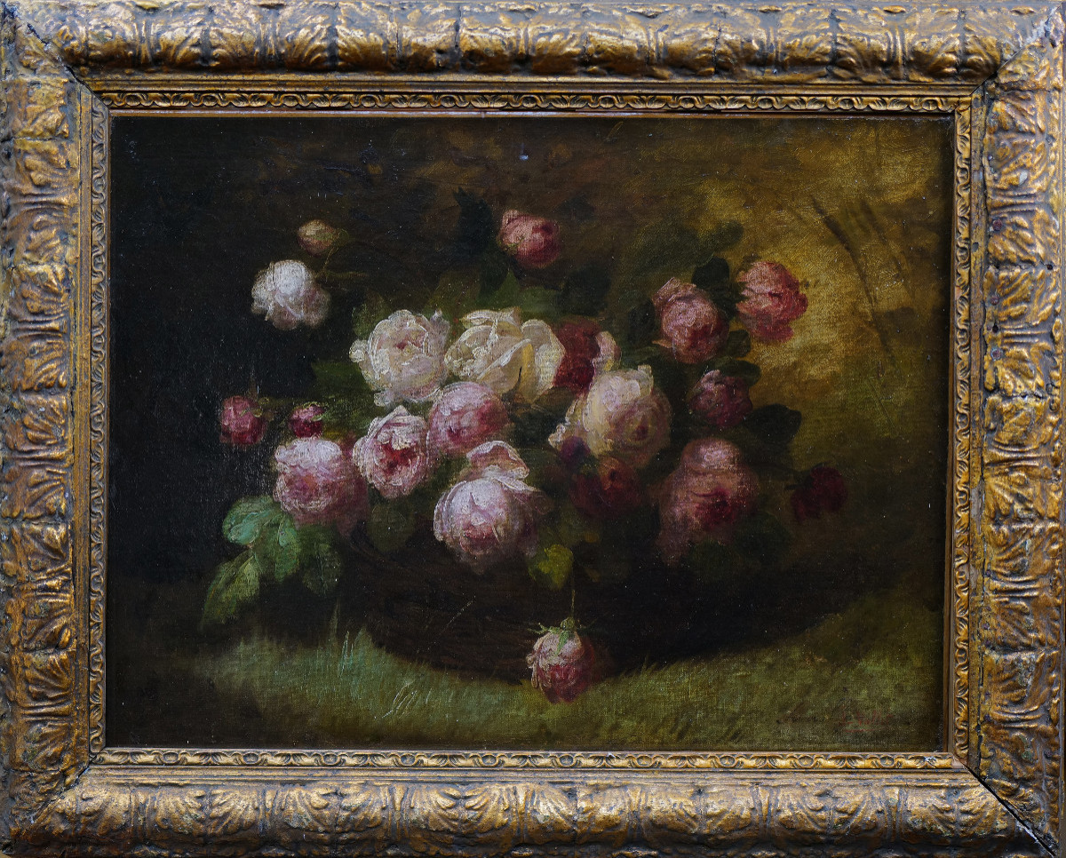 École française XIXe siècle - Bouquet de roses par Nicolas Fonville (1805-1856) - 65 X 48 cm