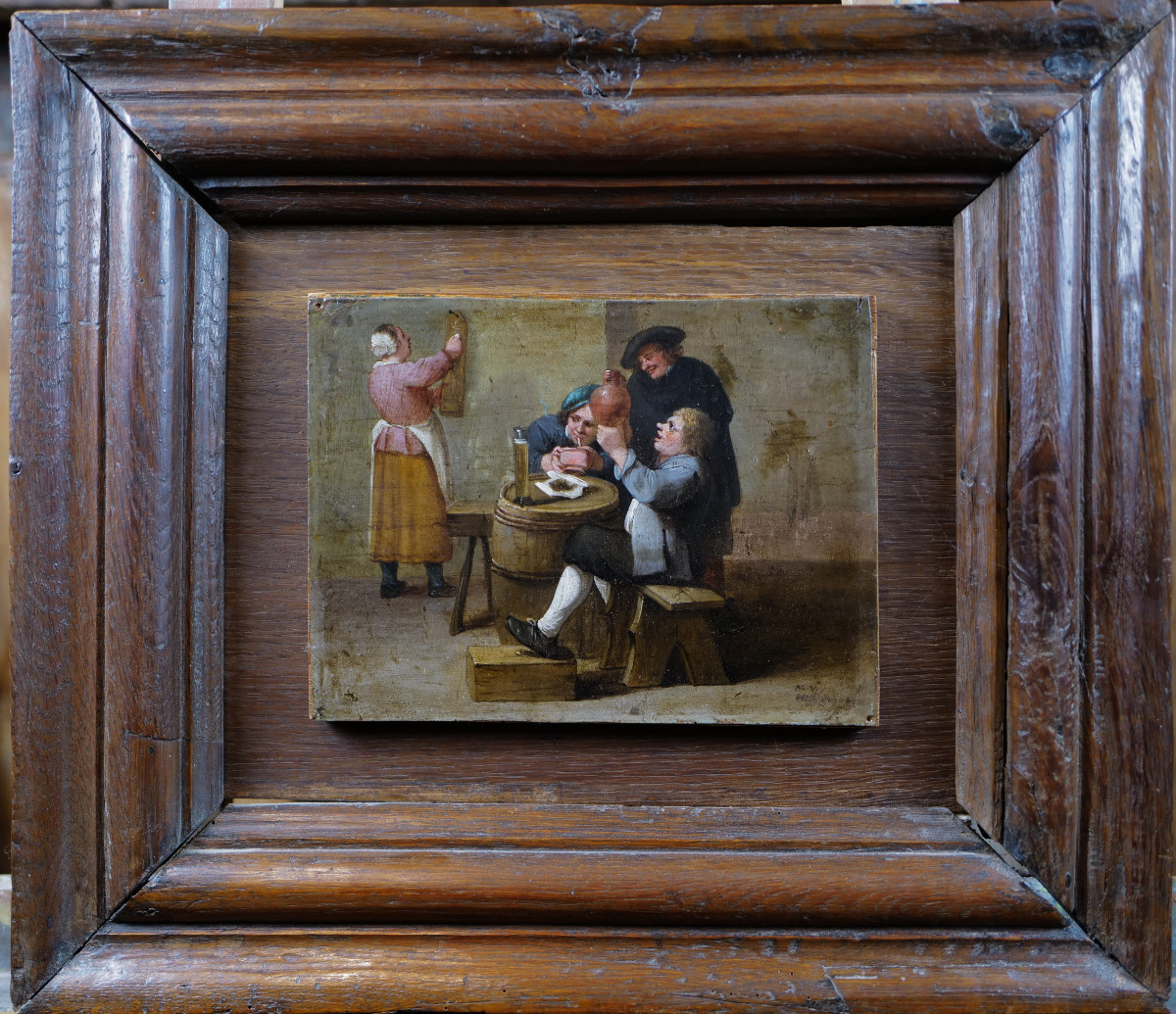 The Drinkers - Oil On Copper By Mattheus Van Helmont (1623 - C.1679) Size: 16.5 X 23 Cm