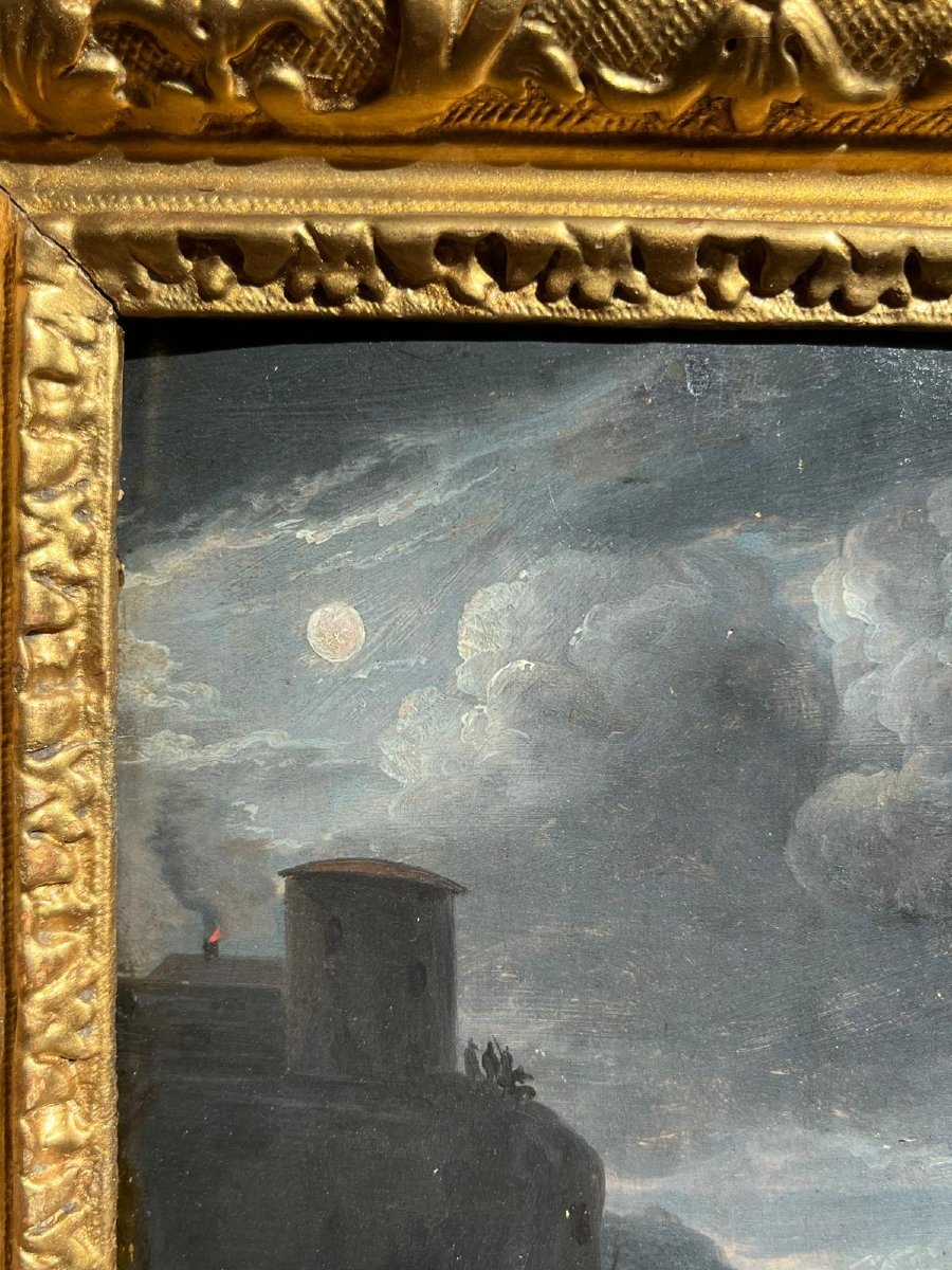 Marine Au Clair De Lune - 17th Century Dutch School Attributed To Reinier Nooms Dit Zeeman 17 X 14 Cm-photo-4