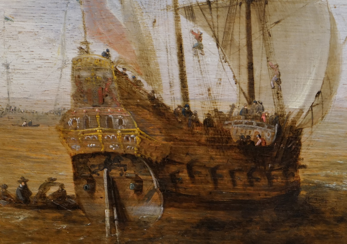 Dutch Ships (33.3 X 42.5 Cm) Oil On Panel By Willem Van Diest (1600-1678)-photo-3