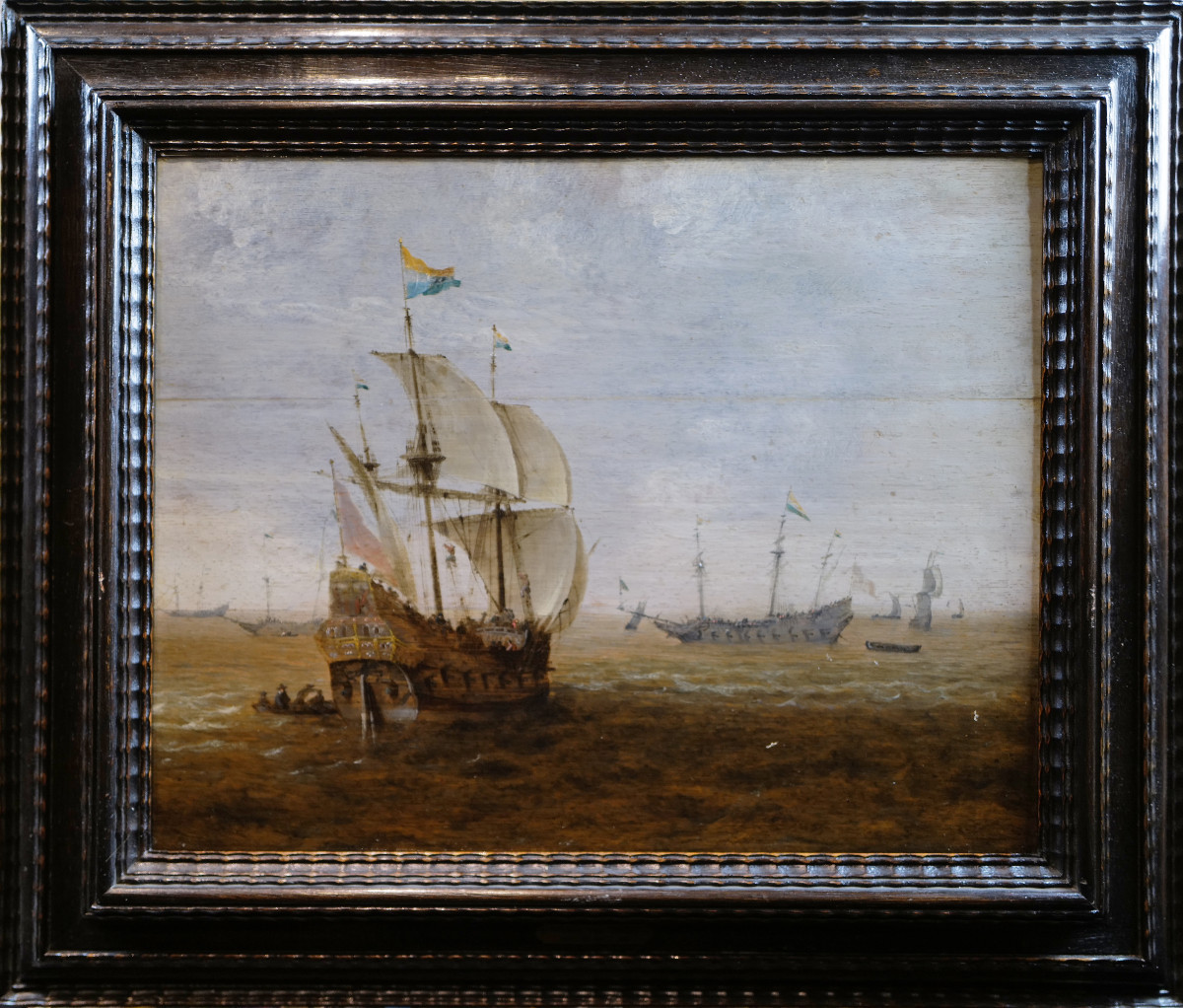 Dutch Ships (33.3 X 42.5 Cm) Oil On Panel By Willem Van Diest (1600-1678)