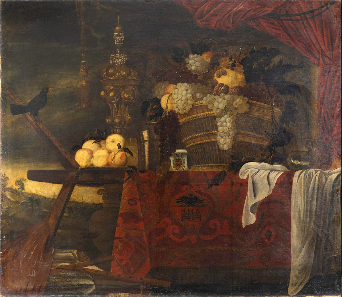 Very Large 17th-century Still Life By Jan D. De Heem (119 X 137 Cm) With Giustianini Coat Of Arms