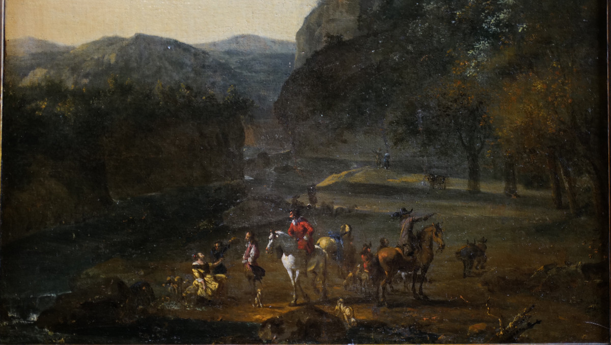 École hollandaise XVIIe Cavaliers dans un paysage de montagne (49 X 50 cm)-photo-2