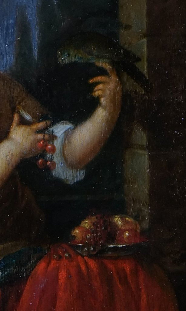 École hollandaise du XVIIIe siècle - Jeune fille aux cerises - 30 X 25 cm-photo-4