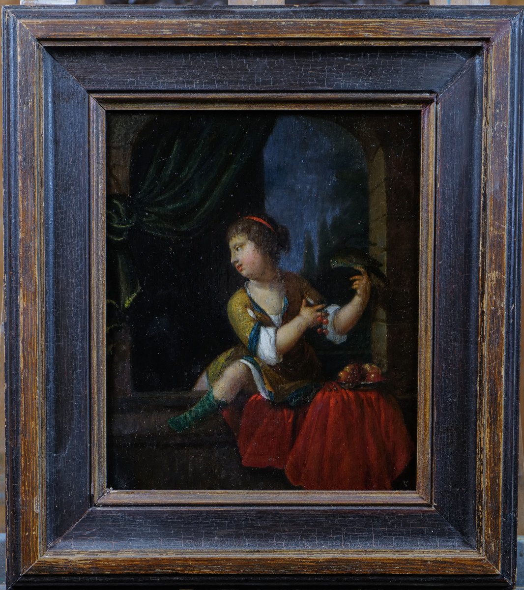 École hollandaise du XVIIIe siècle - Jeune fille aux cerises - 30 X 25 cm
