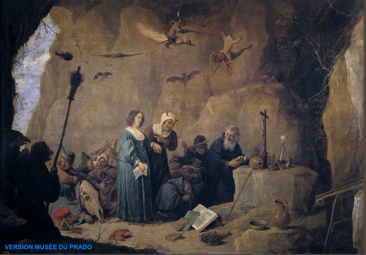 "Tentation de St Antoine" disciple de David Téniers (81 X 55 cm) Grande Éc. flamande vers 1700 -photo-4