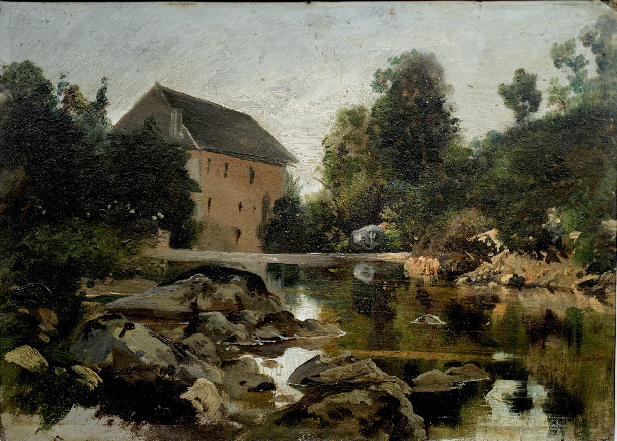 Maison au bord de l’eau (22 X 30 cm) par Guy Louis (1824 - 1898)
