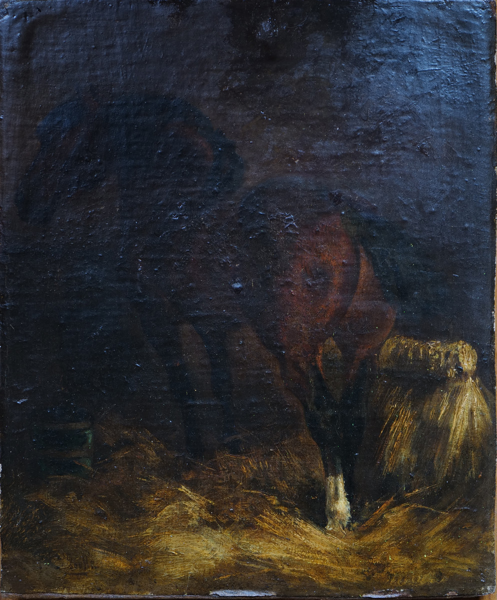 Cheval de trait à l'écurie (38 X 30 cm) par Gustave Colsoulle-photo-2