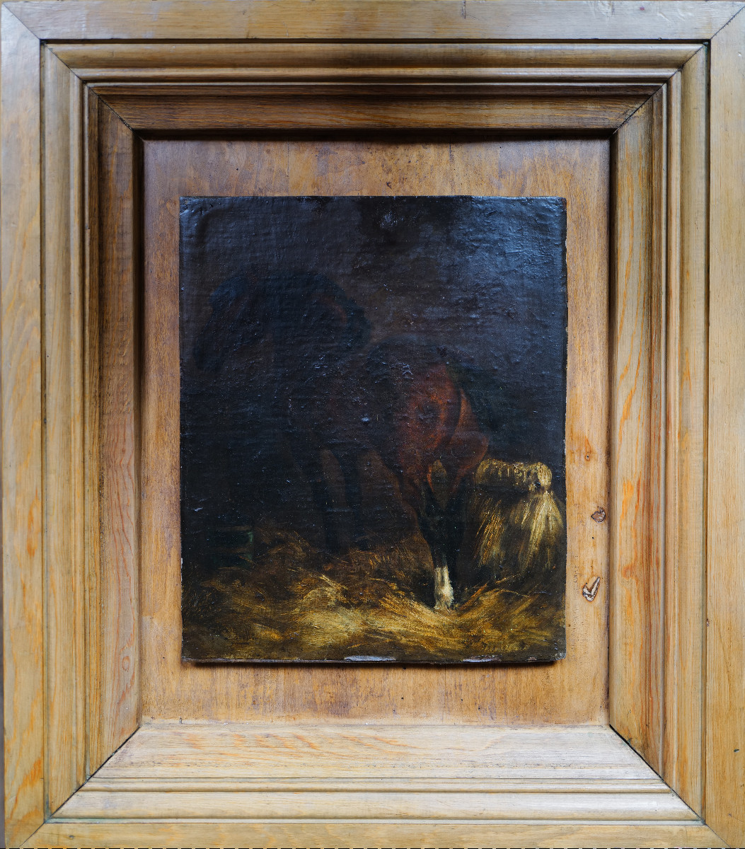 Cheval de trait à l'écurie (38 X 30 cm) par Gustave Colsoulle