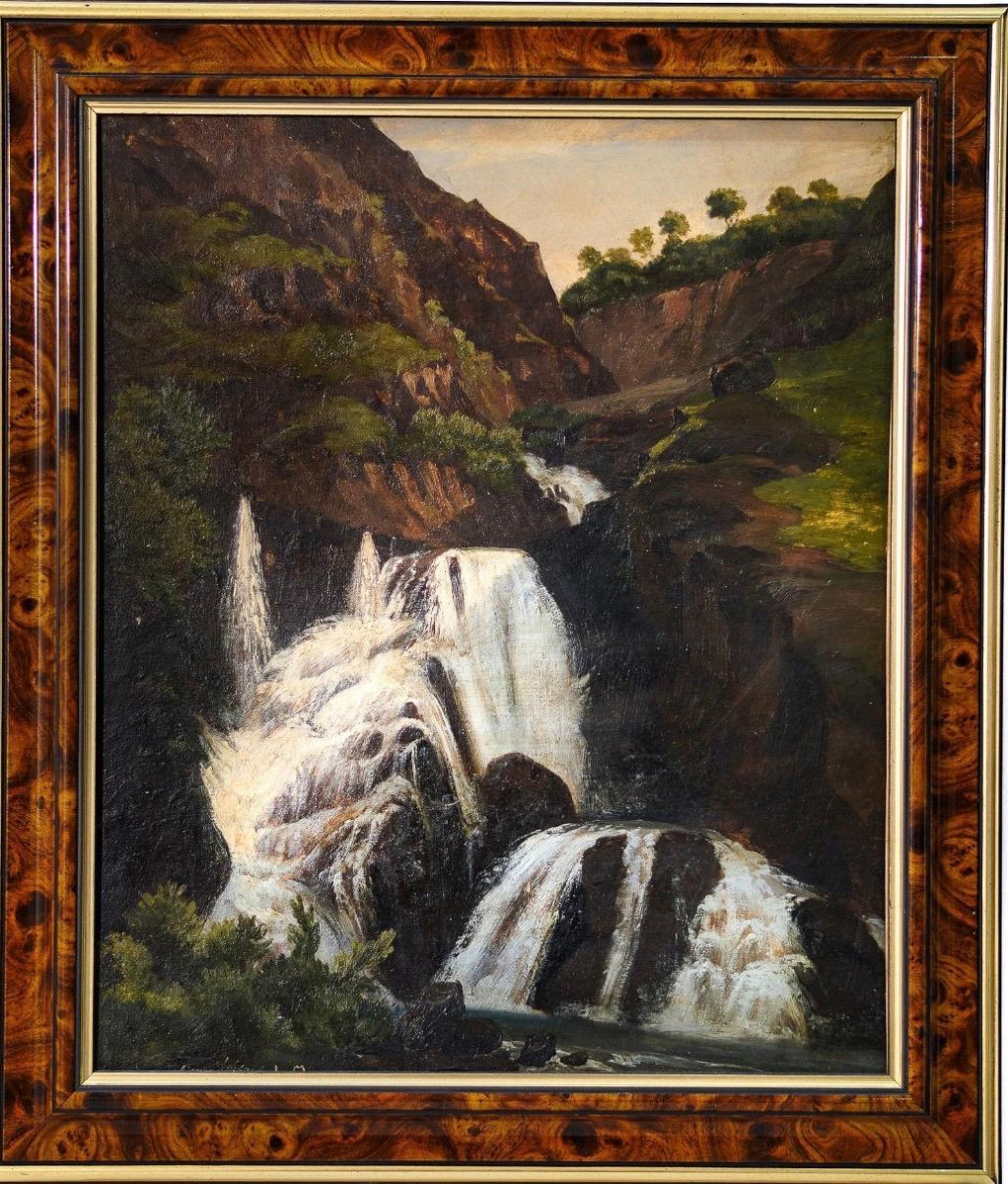 Cascade En Dauphiné Oil On Panel (37 X 31.5) By Léon-auguste Mellé (1816 - 1889)-photo-2