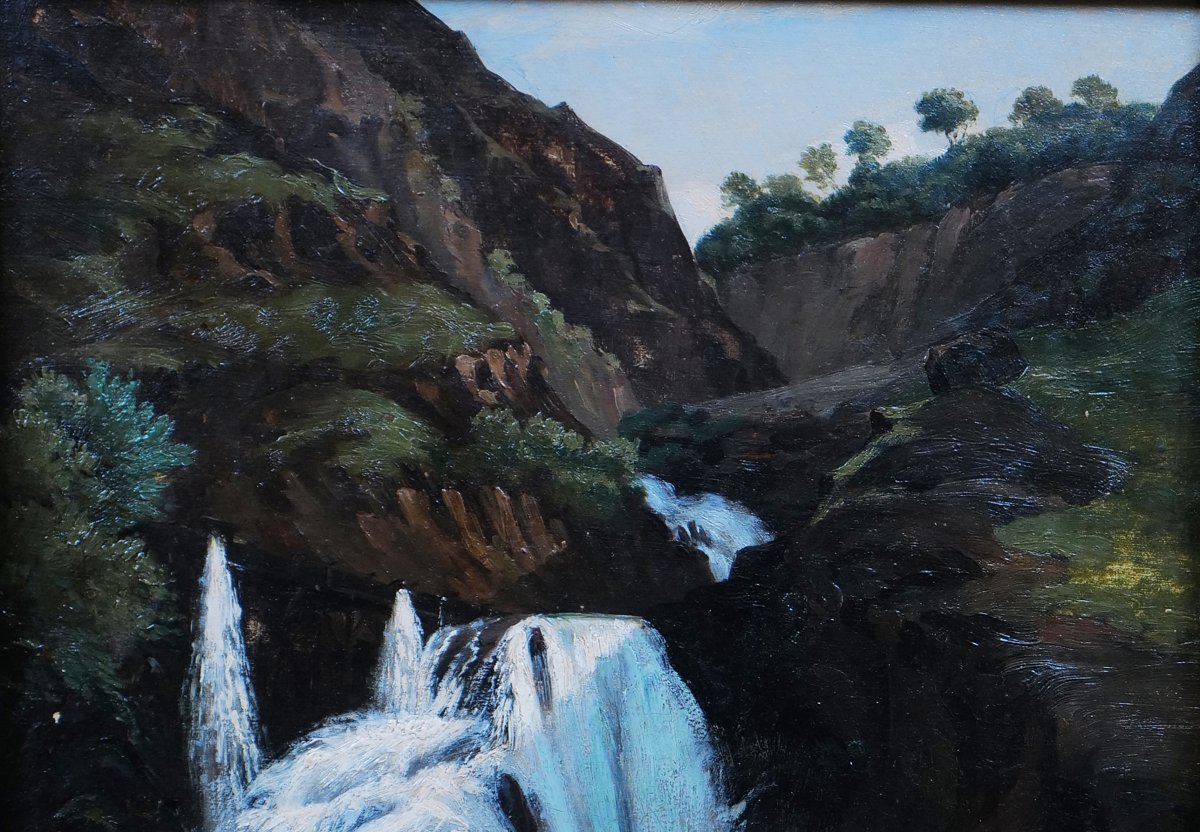 Cascade en Dauphiné huile sur panneau (37 X 31,5) par Léon-Auguste Mellé (1816 - 1889)-photo-3