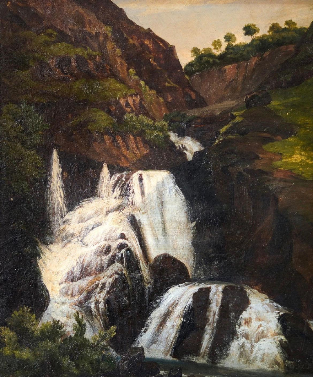 Cascade En Dauphiné Oil On Panel (37 X 31.5) By Léon-auguste Mellé (1816 - 1889)