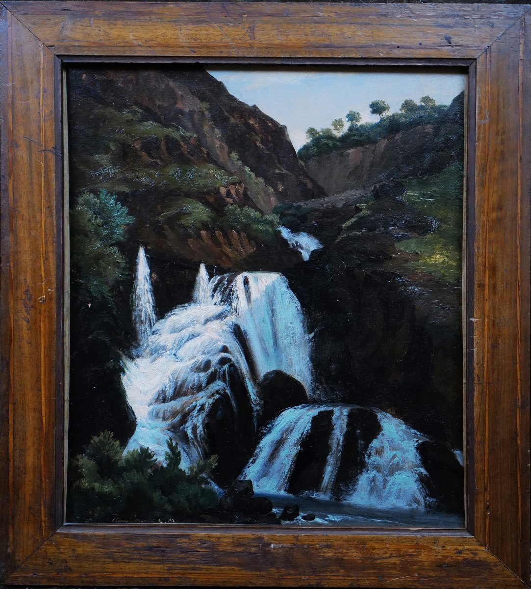 Cascade en Dauphiné huile sur panneau (37 X 31,5) par Léon-Auguste Mellé (1816 - 1889)