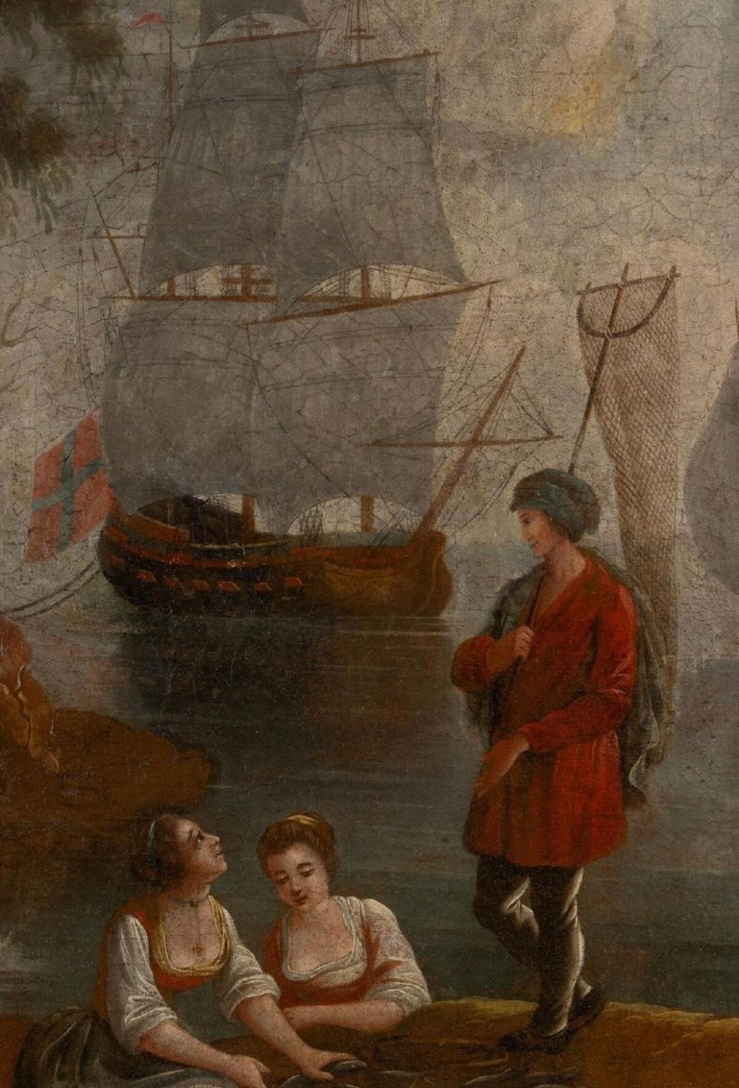 18th Century French School - Fishing Return (82 X 69 Cm) - 18th Century Gilded Wood Frame-photo-3