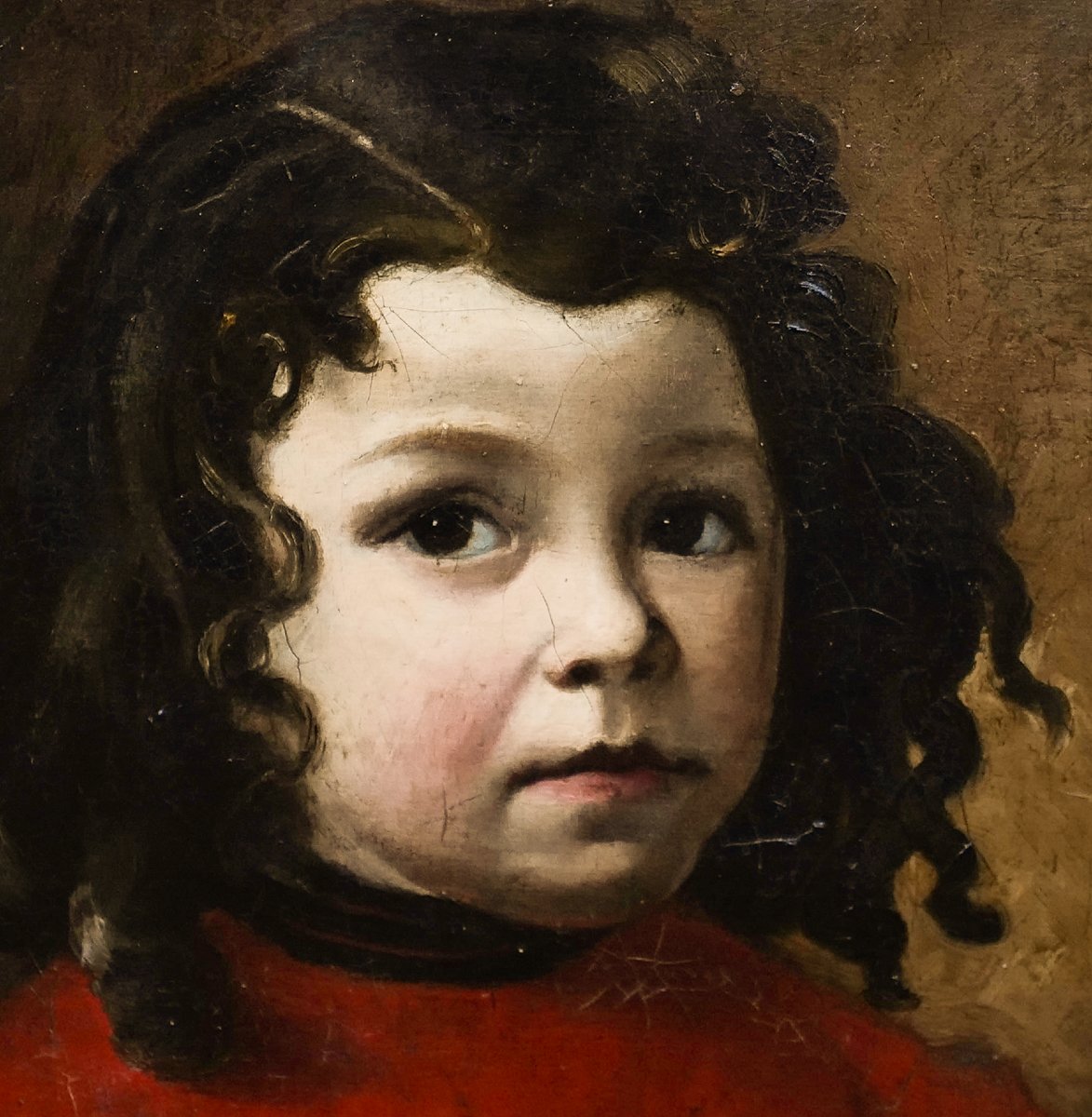 Portrait de fillette en rouge – signé et daté 1897 - "Louisette V ans" - huile/toile 37 X 43 cm-photo-2