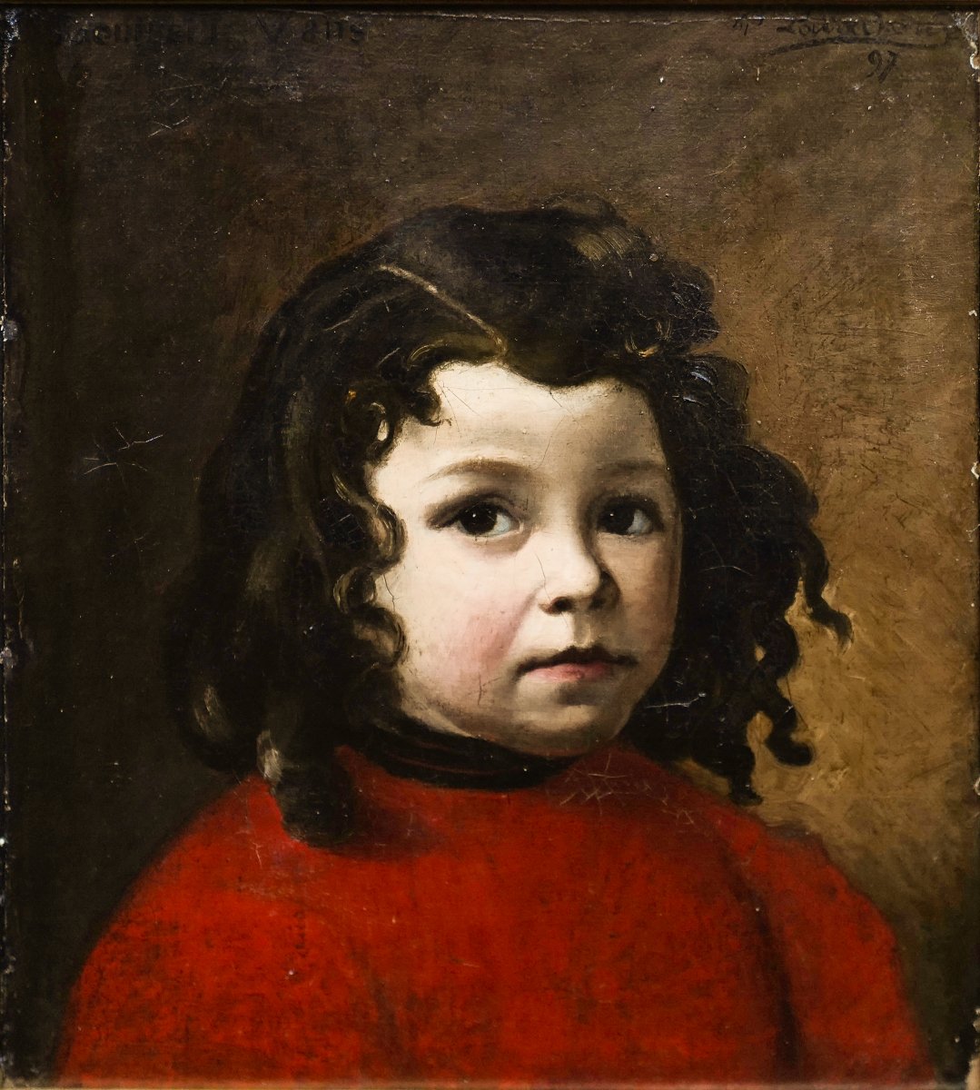 Portrait de fillette en rouge – signé et daté 1897 - "Louisette V ans" - huile/toile 37 X 43 cm-photo-3