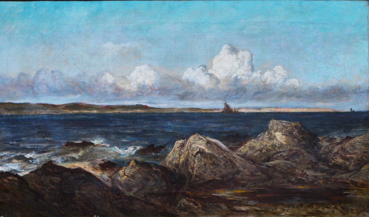 Alexander Wüst (1837-1876) - Bord de mer aux rochers, Norvège, 1875 - Huile sur toile 
