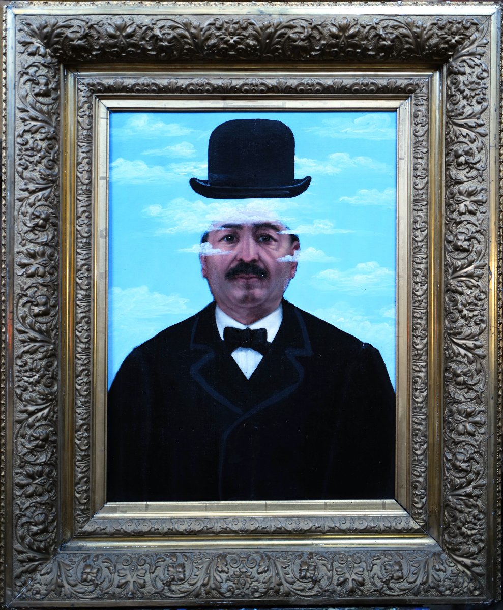 Surrealist Bourgeois Portrait – Homage To Magritte (91 X 75 Cm)
