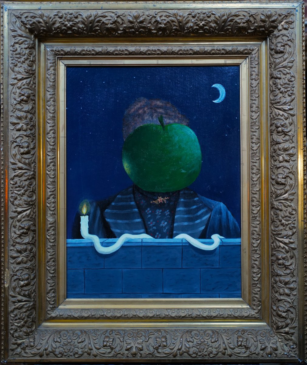 Portrait surréaliste - Ève et le Temps - Hommage à Magritte (91 X 75cm) hst