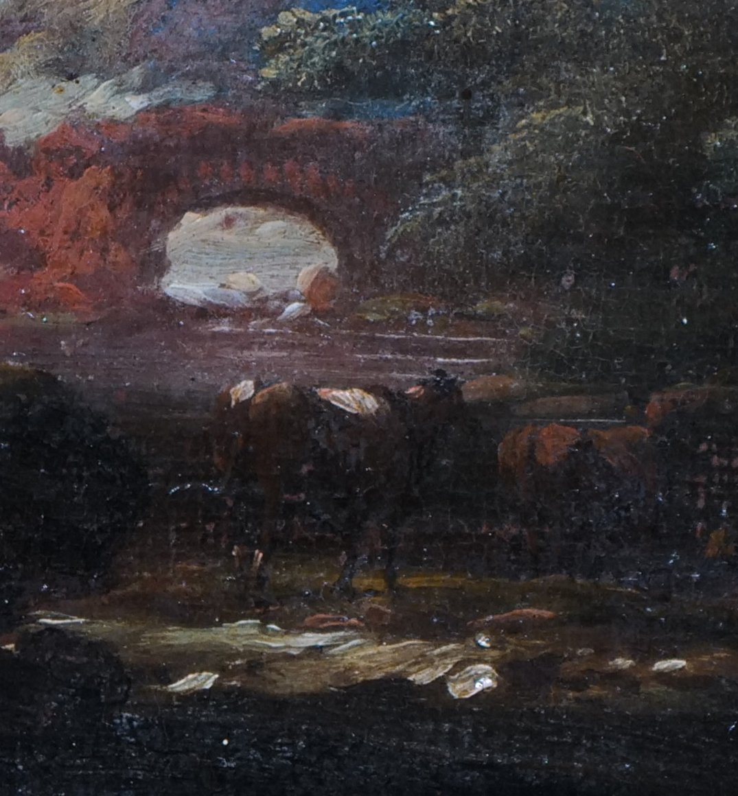 18th-century Italianate School - Lively Mountain Landscape With A Stone Bridge (32x45 Cm)-photo-4