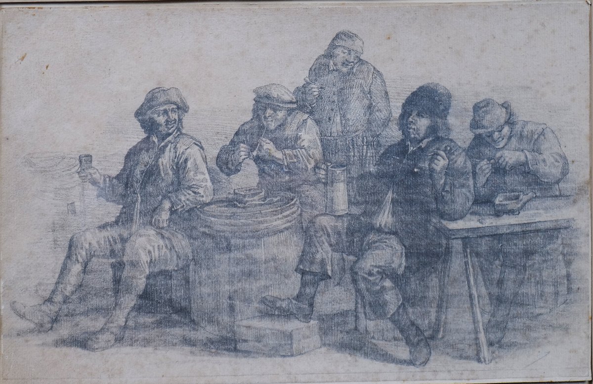 Flemish Or Dutch School - Late 18th Century - 48 X 40 Cm - Drinkers At An Inn-photo-2