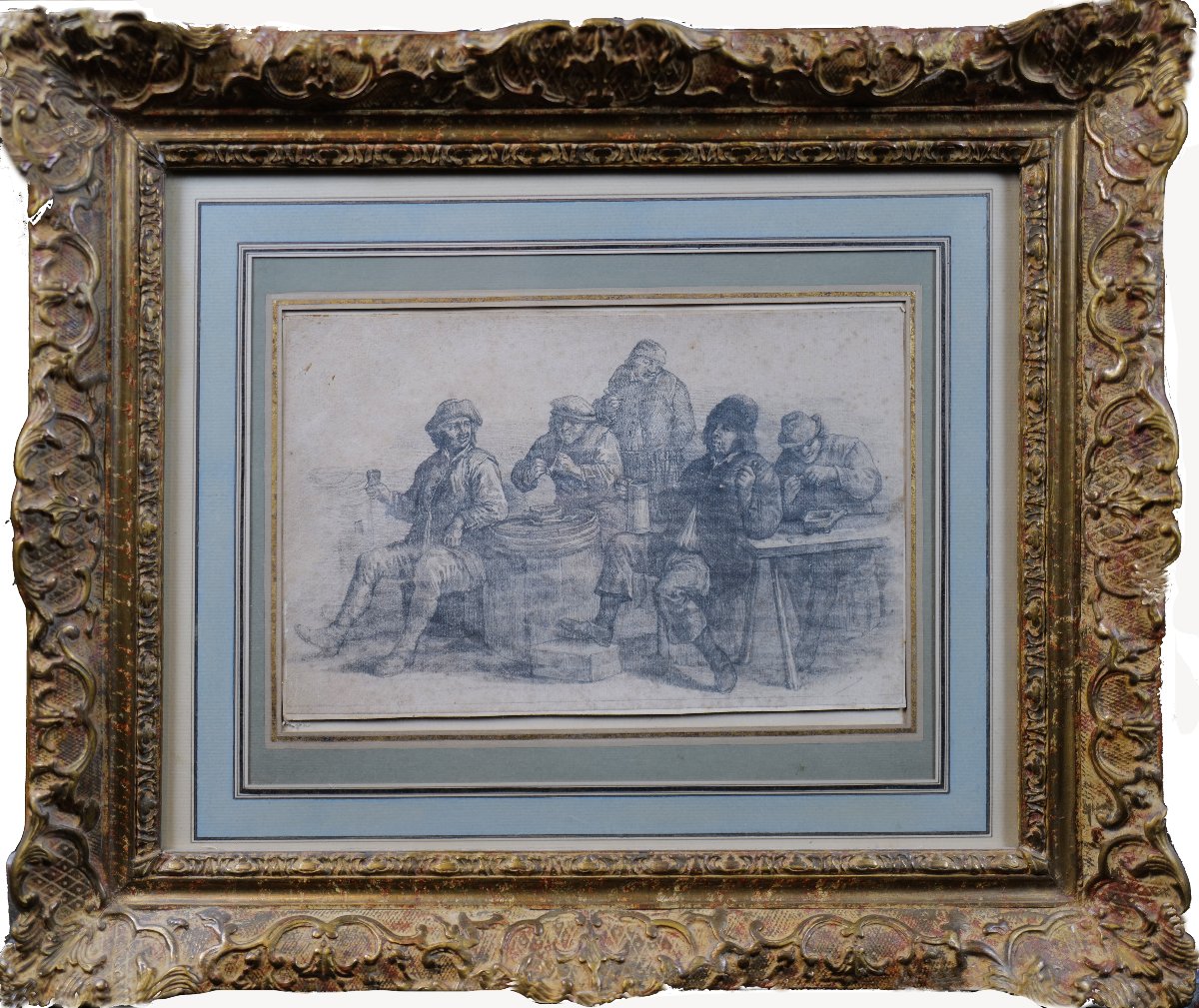 Flemish Or Dutch School - Late 18th Century - 48 X 40 Cm - Drinkers At An Inn