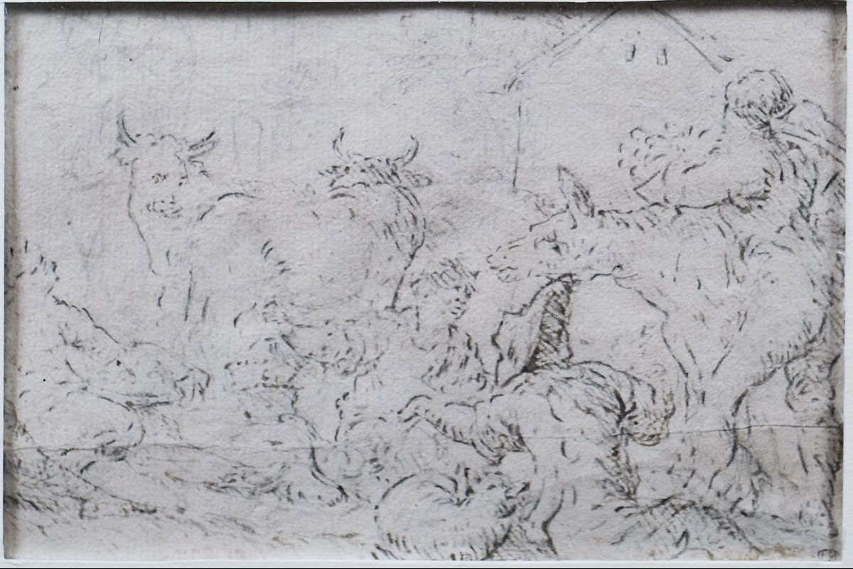 École flamande du XVIIᵉ siècle - Deux scènes de ferme - (15 X 11cm chacune)-photo-4