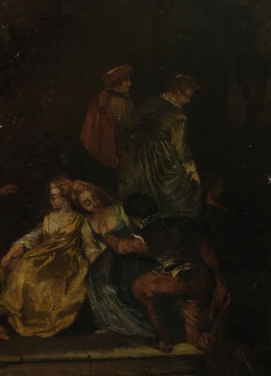 19th-century French School: "fête Galante" — Oil On Panel, Ca. 1850 (58 × 42 Cm)-photo-4