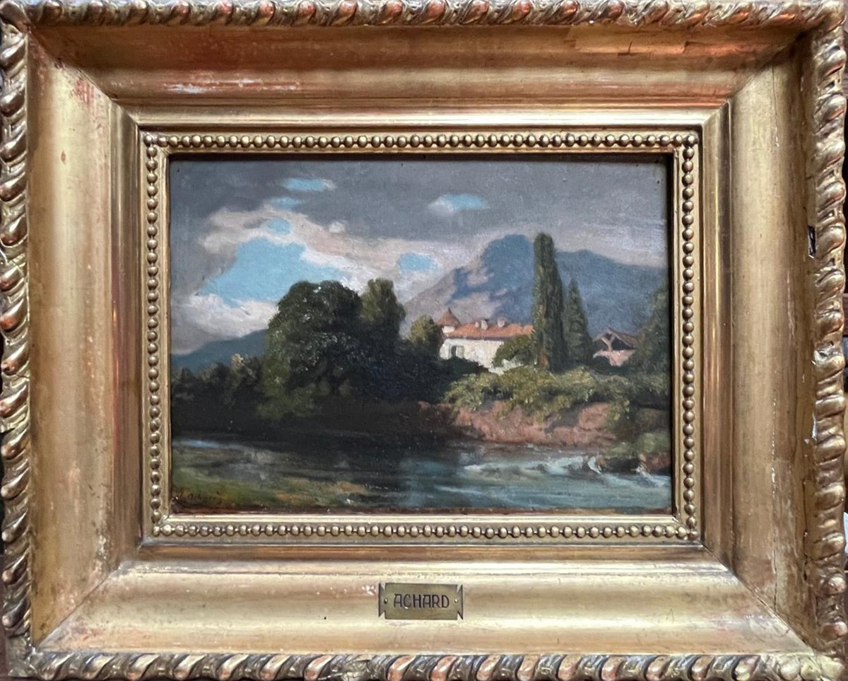 Jean Achard (1807–1884)  Farm On The Banks Of The Isère At The Foot Of The Chartreuse Mountains - 28 × 20.5 Cm-photo-2