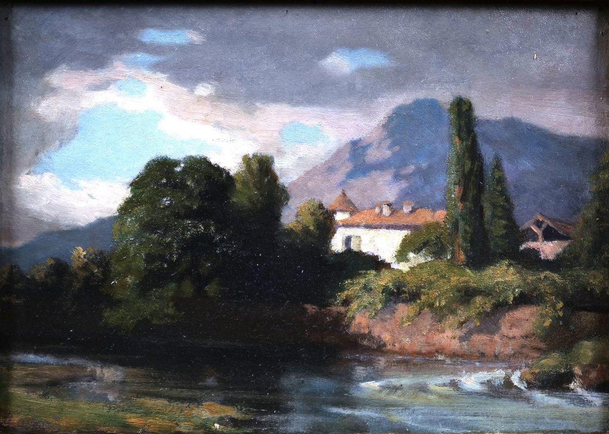 Jean Achard (1807–1884)  Farm On The Banks Of The Isère At The Foot Of The Chartreuse Mountains - 28 × 20.5 Cm