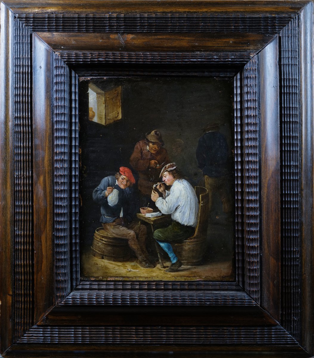 Tavern Scene Attributed To Matthieu Van Helmont (1623–1679), Oil On Copper, 17 × 22.5 Cm-photo-2