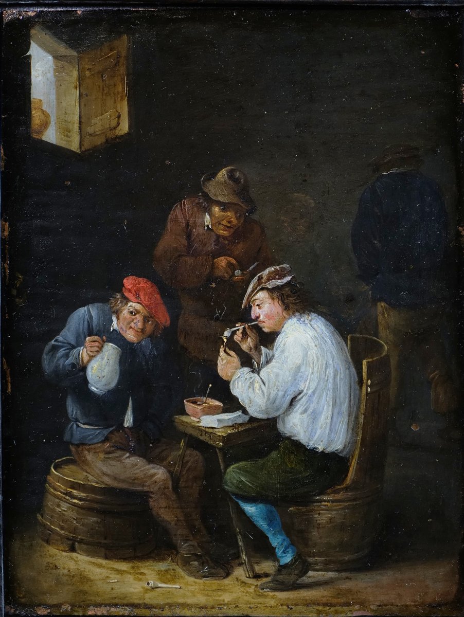 Tavern Scene Attributed To Matthieu Van Helmont (1623–1679), Oil On Copper, 17 × 22.5 Cm