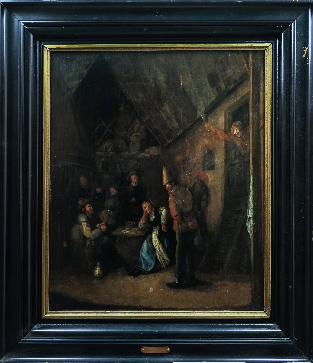 “gamblers And Drinkers” By Gerrit Lundens (amsterdam 1622–1686) 58 X 49 Cm-photo-2