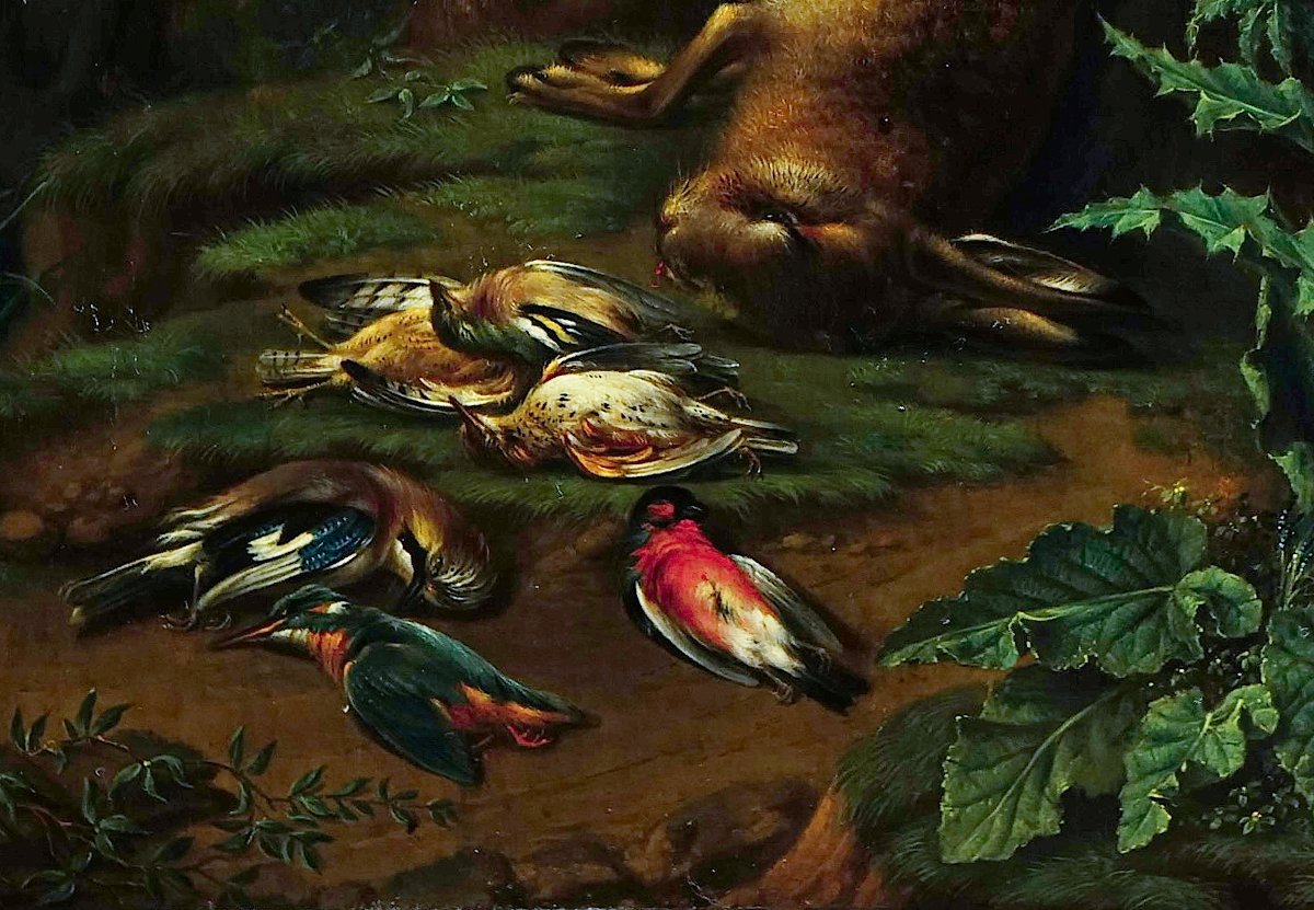 Nature morte aux gibiers attrib. Philip Ferdinand de Hamilton (1664-1750) hsp 32 X 24 cm-photo-1
