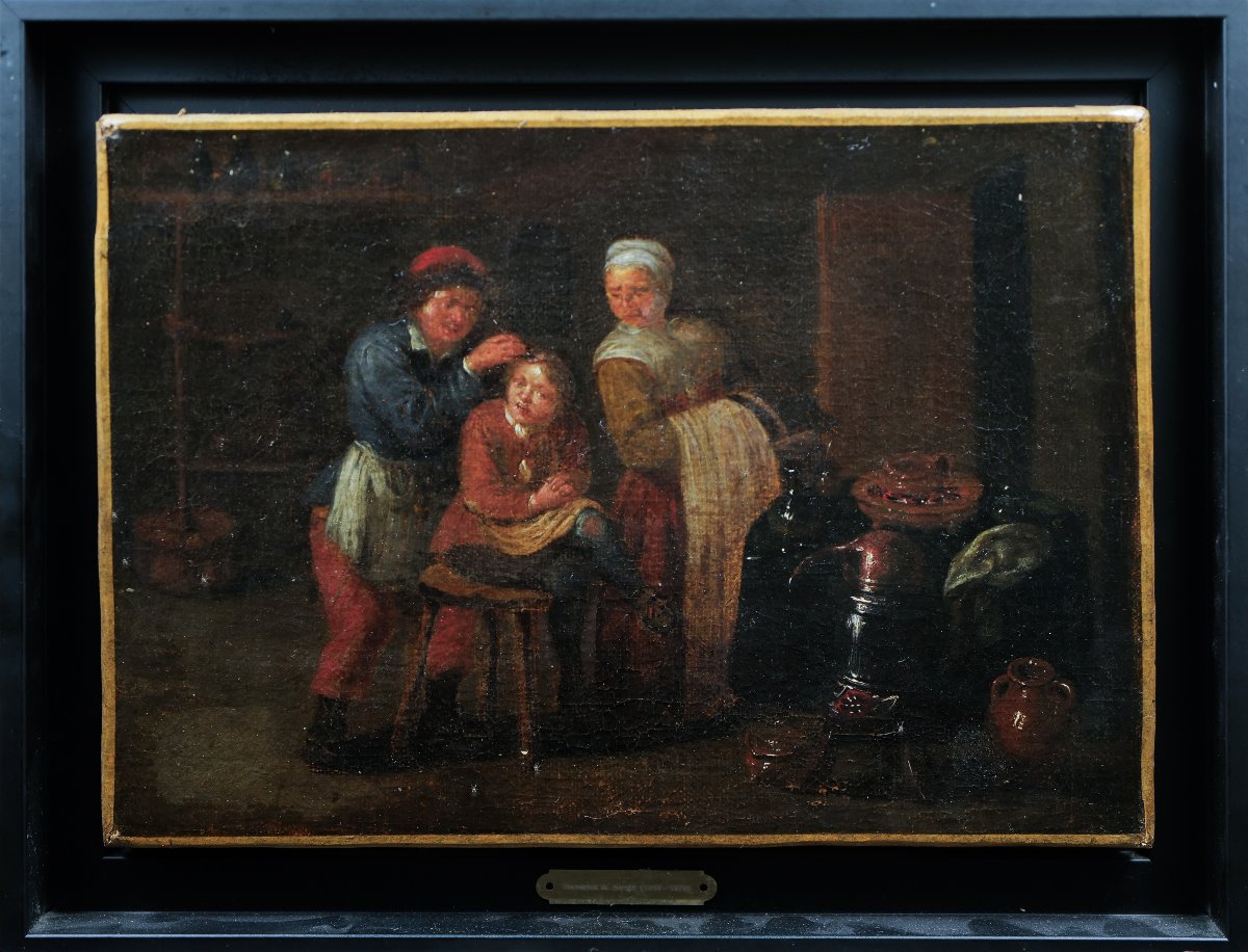 Le cabinet du chirurgien. Attrib. Hendrik Maertensz. Sorgh (1610-1670) hst 25 X 35 cm-photo-2