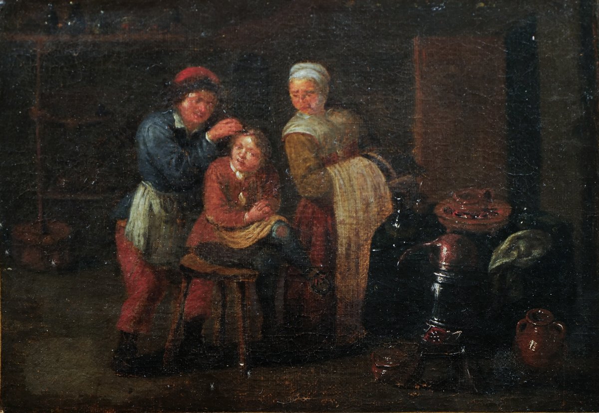 Le cabinet du chirurgien. Attrib. Hendrik Maertensz. Sorgh (1610-1670) hst 25 X 35 cm