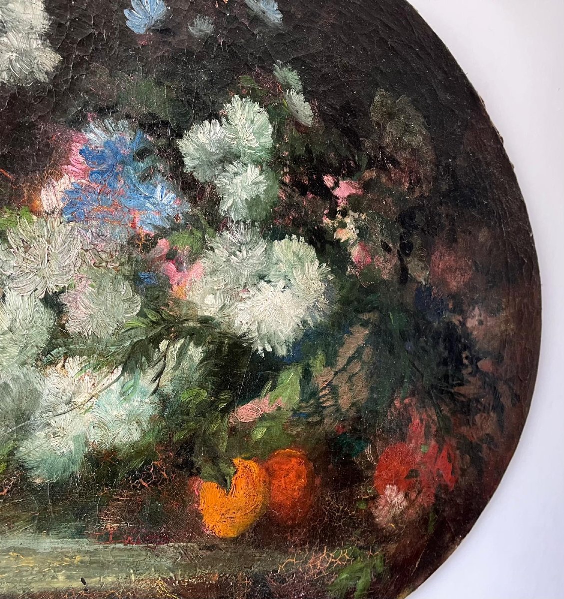 École française XIXe siècle - Nature morte aux fleurs dans un panier - 82 × 63 cm-photo-2
