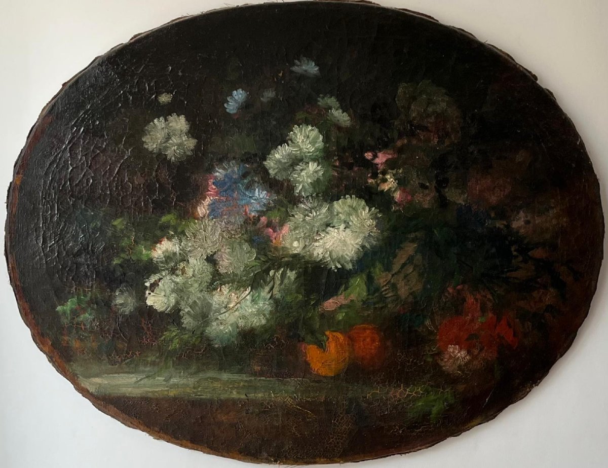École française XIXe siècle - Nature morte aux fleurs dans un panier - 82 × 63 cm
