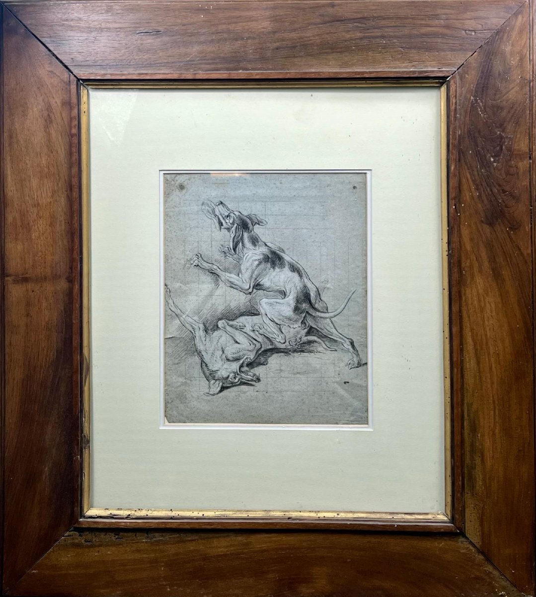 École flamande, fin XVIIᵉ dans le goût de F. Snyders - Bataille de chiens - dessin - (29 X 23)-photo-2