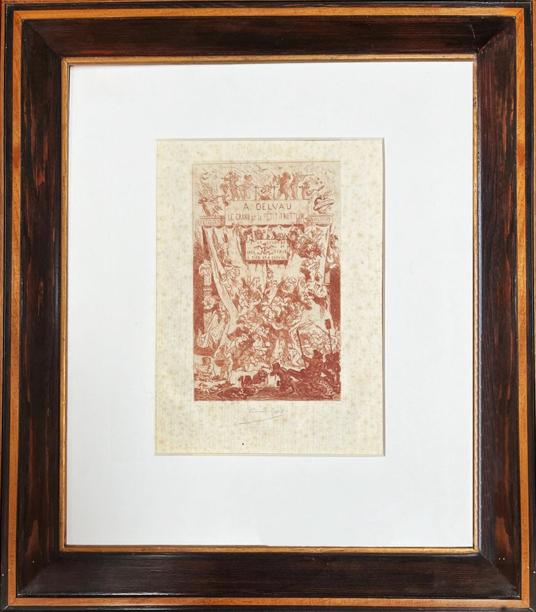 Félicien Rops - The Big And The Little Sidewalk - Red Chalk Etching, Signed In Pencil -photo-2