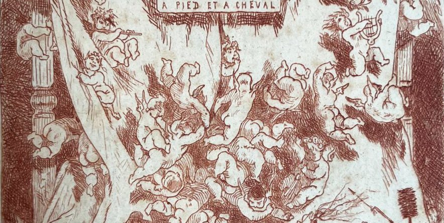  Félicien Rops - The Big And The Little Sidewalk - Red Chalk Etching, Signed In Pencil -photo-1