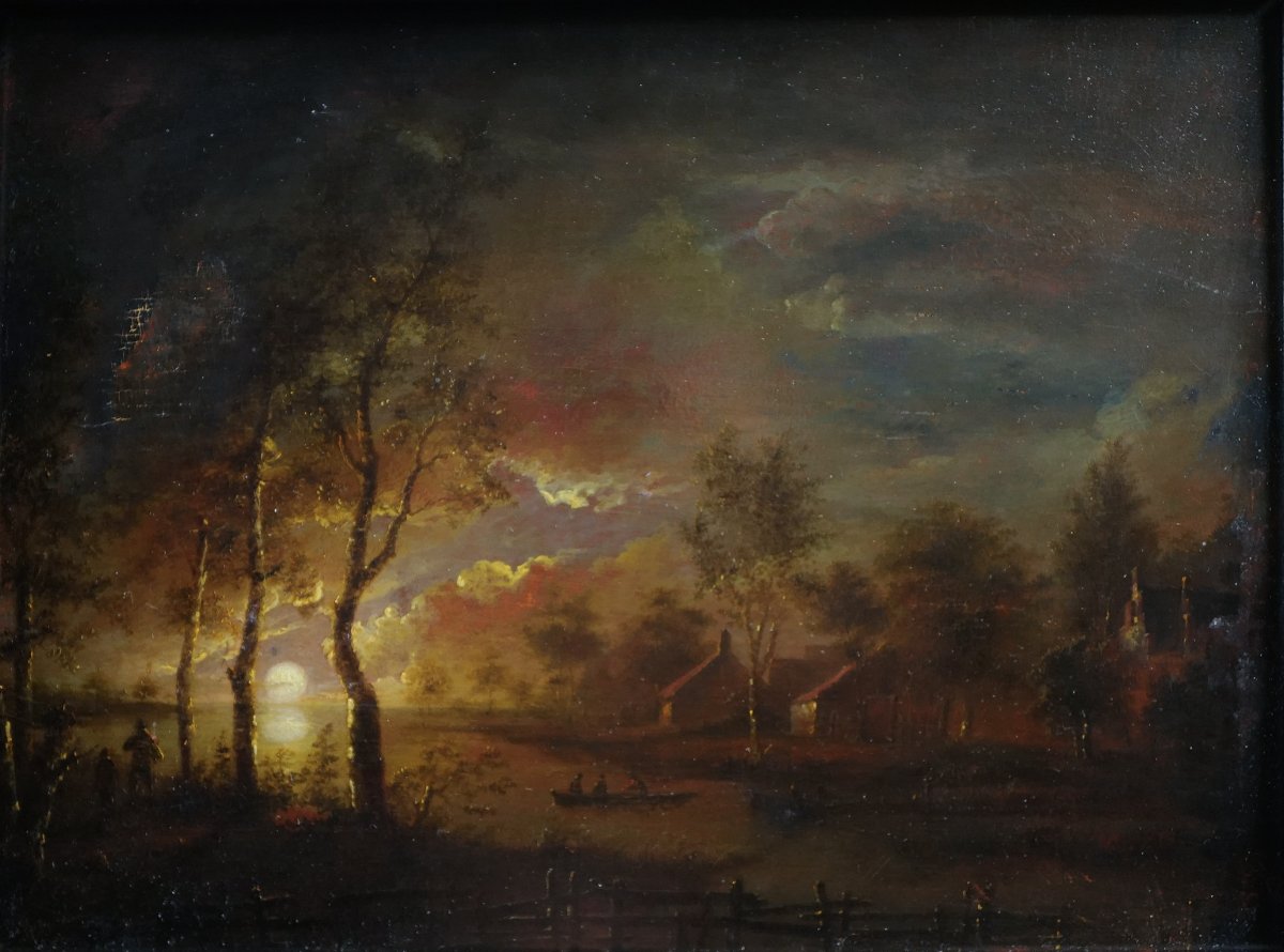 Aert Van Der Neer (1603–1677)  River Landscape In Moonlight (28 × 38 Cm)-photo-2