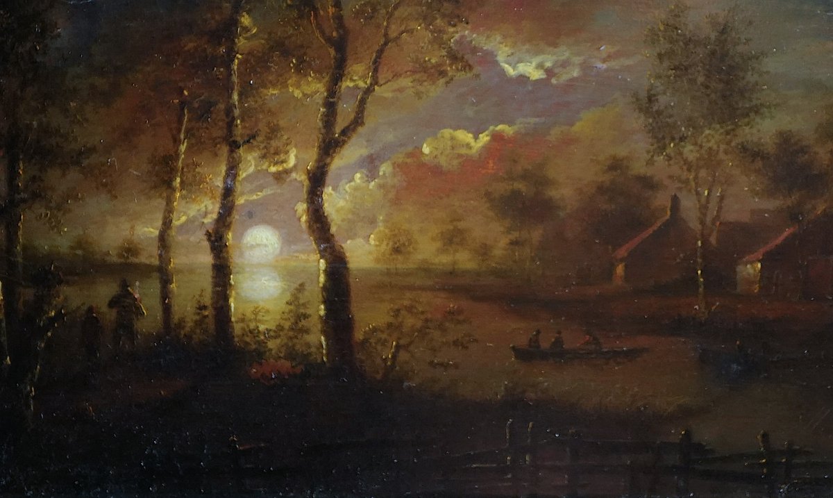 Aert Van Der Neer (1603–1677)  River Landscape In Moonlight (28 × 38 Cm)-photo-3