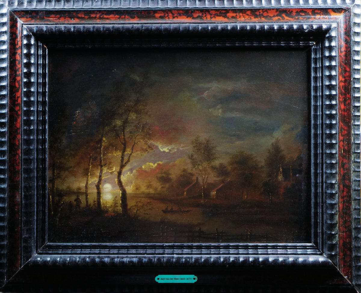 Aert Van Der Neer (1603–1677)  River Landscape In Moonlight (28 × 38 Cm)