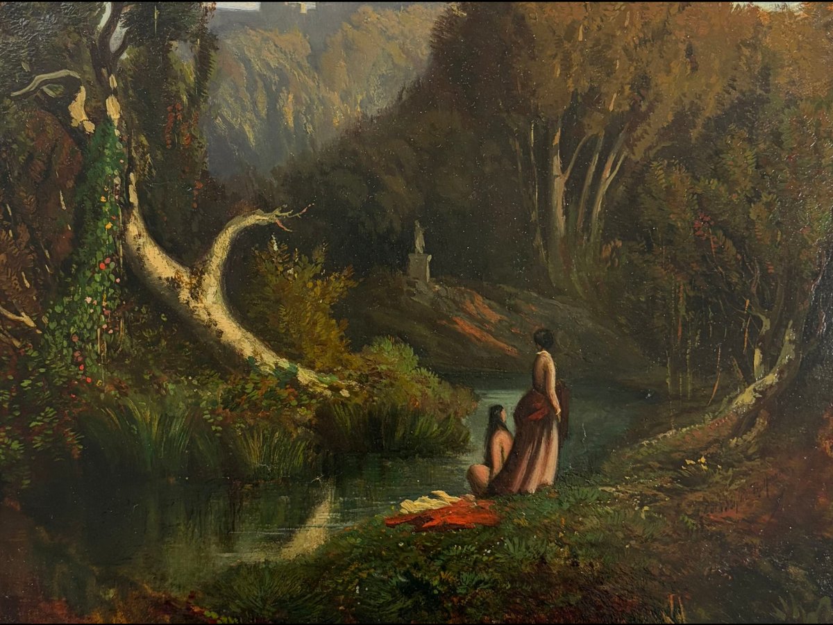 Adolphe BALFOURIER (1816-1898)  Souvenir du parc Chigi à Ariccia (45 × 51 cm avec cadre)-photo-2