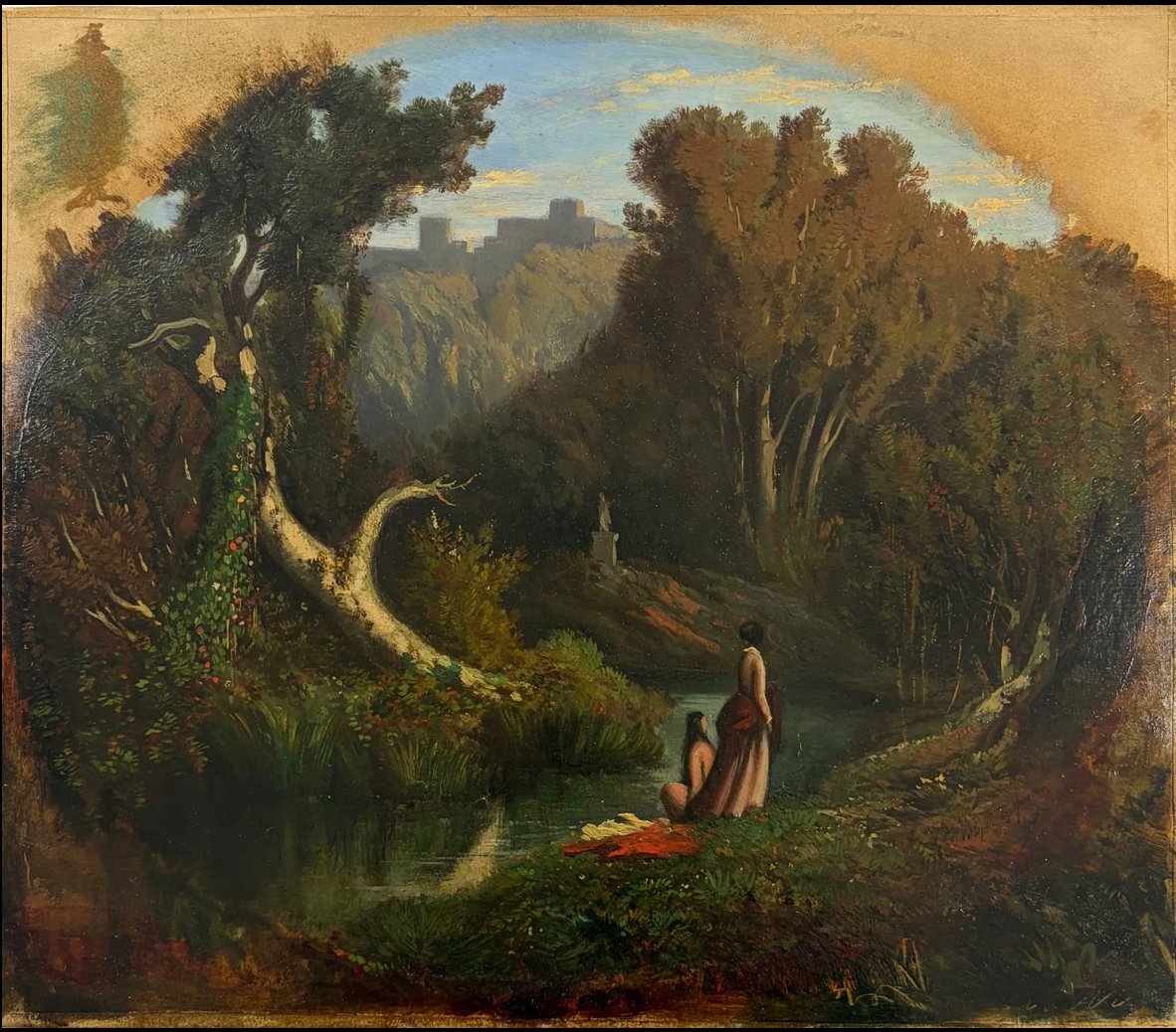 Adolphe BALFOURIER (1816-1898)  Souvenir du parc Chigi à Ariccia (45 × 51 cm avec cadre)-photo-4