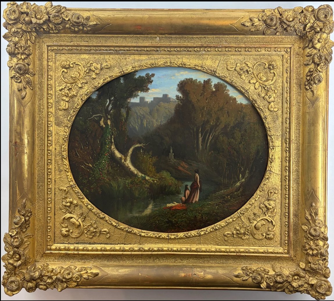 Adolphe BALFOURIER (1816-1898)  Souvenir du parc Chigi à Ariccia (45 × 51 cm avec cadre)